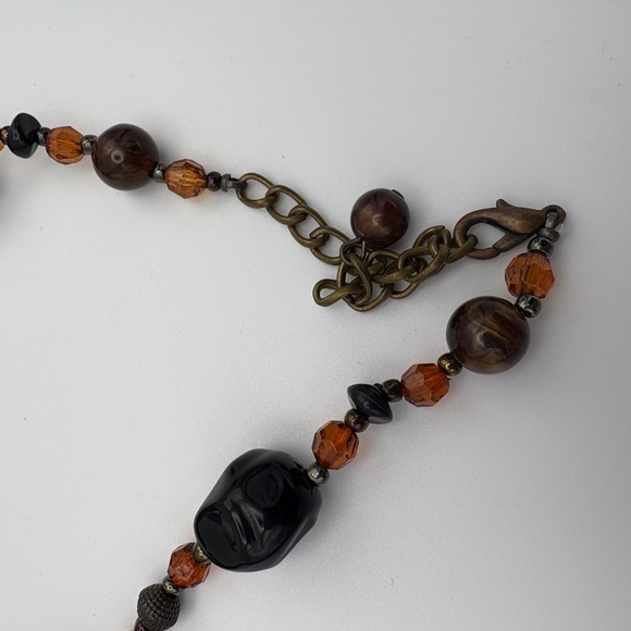 Boho Beaded Statement Necklace w/ Large Vintage Medallion Pendant - Picture 3 of 5